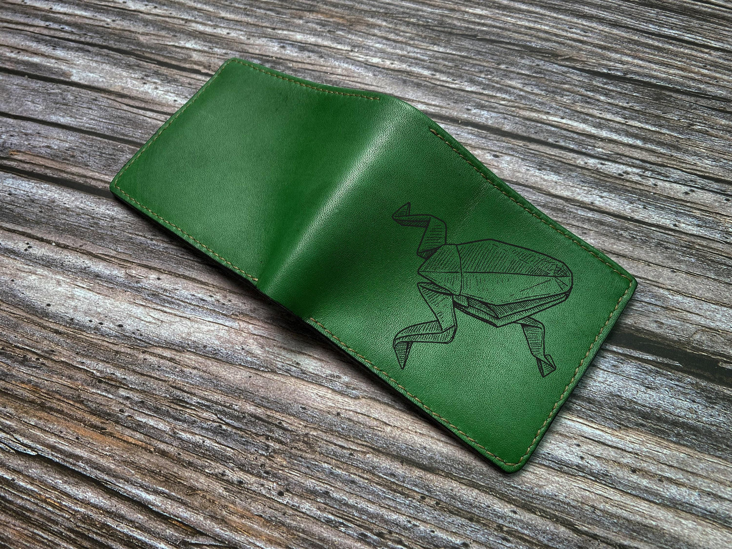 Minimalist Leather Bifold Wallet, Animal Engraved Gift