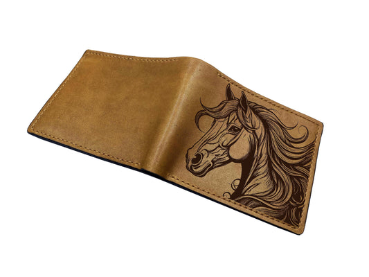 Handmade Leather Wallet, Horse Head Drawing, Personalized Gift