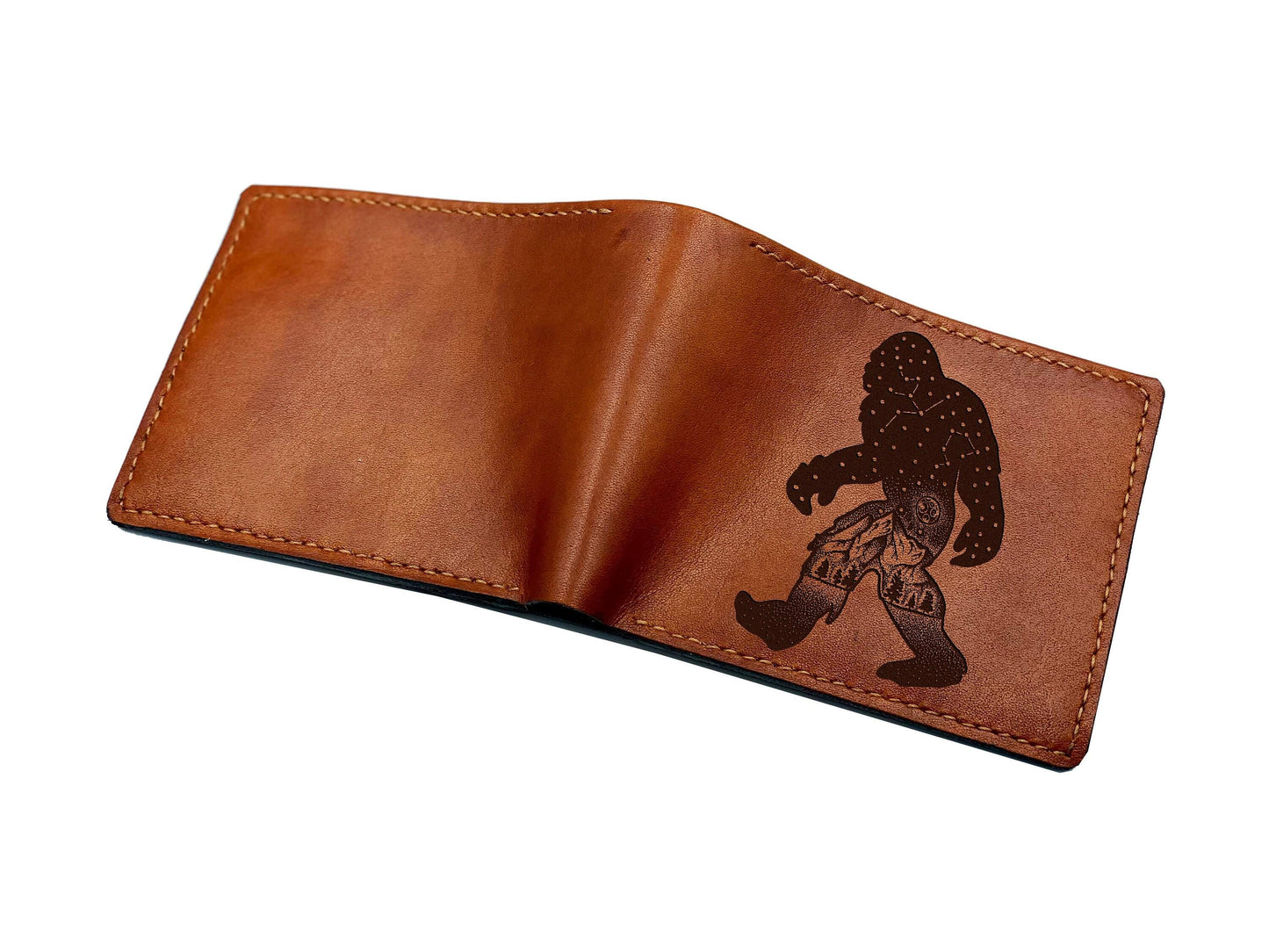 Bigfoot Leather Wallet: Sasquatch Art, Mythical Forest Creature Gift