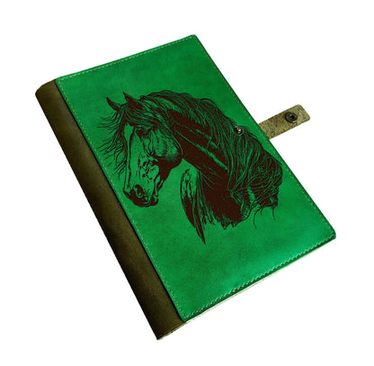 Engraved Horse Leather Journal Cover: Custom A4 A5 Notebook