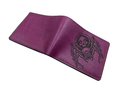 Skull Spider Leather Wallet: Handmade Horror Art Gift