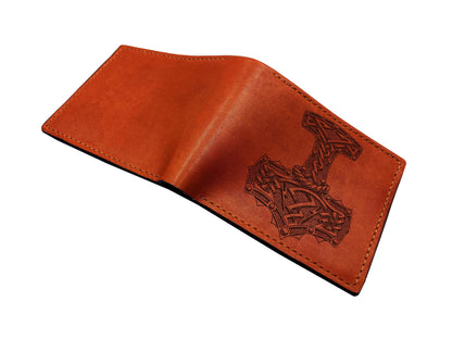 Handmade Leather Thor Hammer Wallet: Celtic Engraved Bifold
