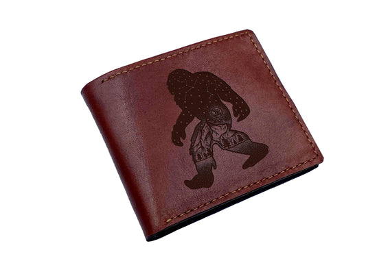 Bigfoot Leather Wallet: Sasquatch Art, Mythical Forest Creature Gift