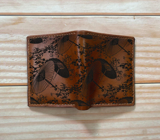 Personalized Japan Tradition Pattern Wallet, Genuine Leather Men's Wallet, Bifold Mini Card Wallet, Gift For Men