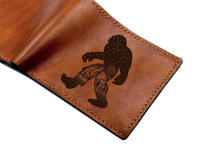 Bigfoot Leather Wallet: Sasquatch Art, Mythical Forest Creature Gift