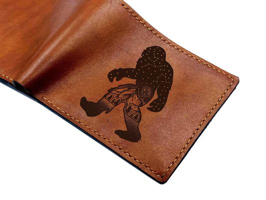 Bigfoot Leather Wallet: Sasquatch Art, Mythical Forest Creature Gift