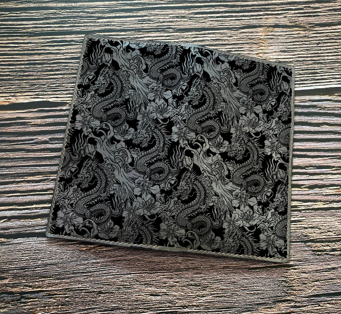 Personalized Japan Tradition Pattern Wallet, Genuine Leather Men's Wallet, Bifold Mini Card Wallet, Gift For Men