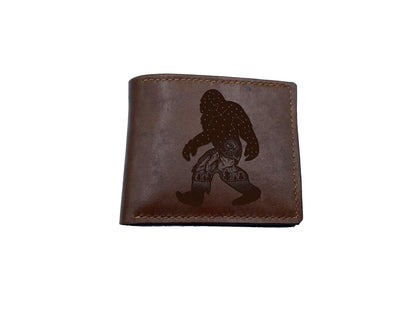Bigfoot Leather Wallet: Sasquatch Art, Mythical Forest Creature Gift