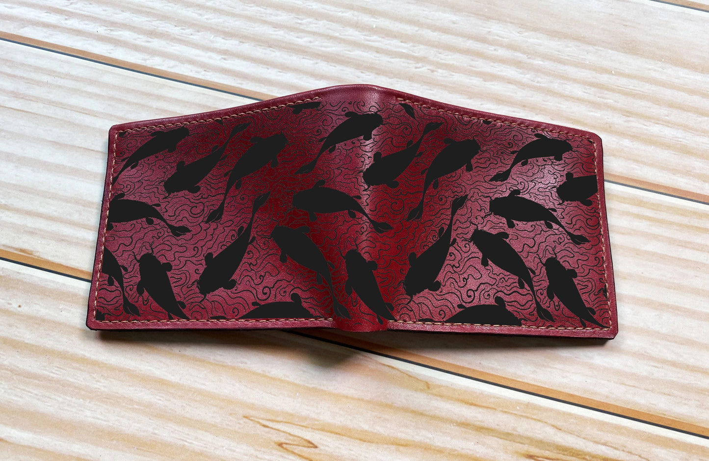 Personalized Japan Tradition Pattern Wallet, Genuine Leather Men's Wallet, Bifold Mini Card Wallet, Gift For Men