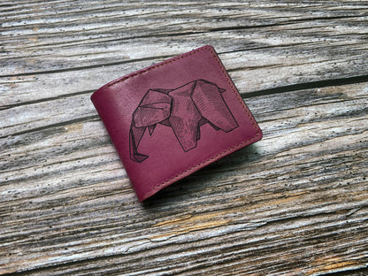 Minimalist Leather Bifold Wallet, Animal Engraved Gift