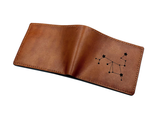 Personalized Leather Wallet: Engraved Horoscope Astrology Gift