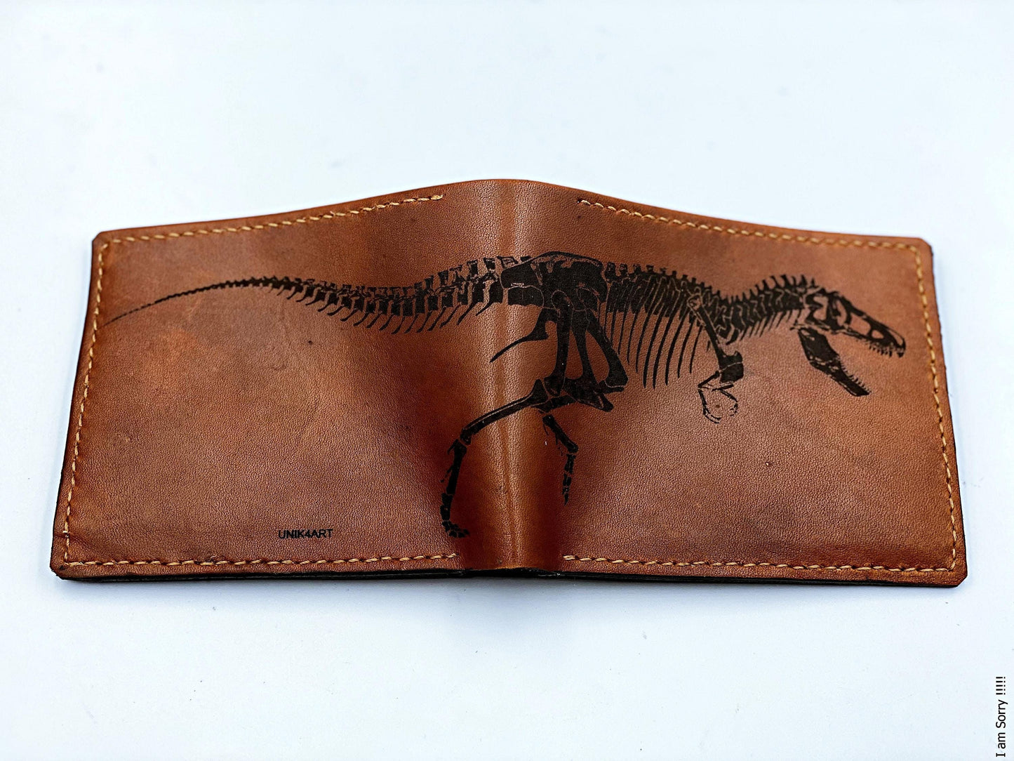 T-rex Skeleton Leather Wallet: Personalized Dinosaur Gift