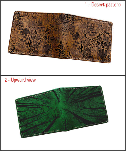Personalized Leather Wallet: Winter Tree Landscape, Handmade