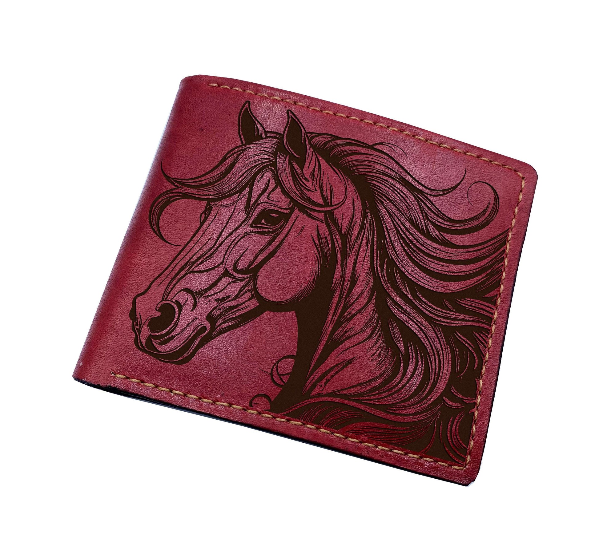 Handmade Leather Wallet, Horse Head Drawing, Personalized Gift