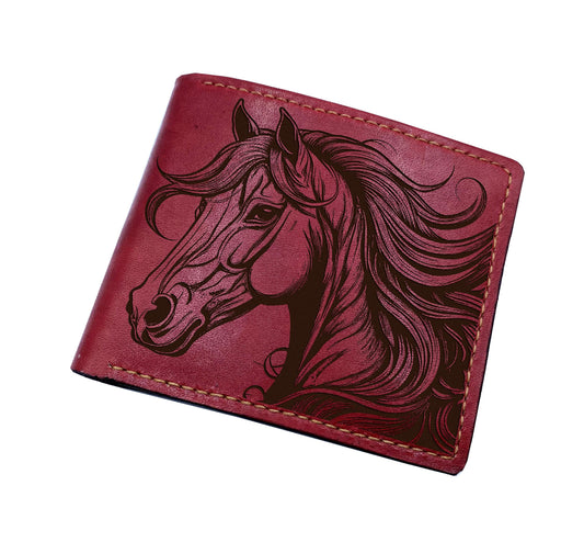 Handmade Leather Wallet, Horse Head Drawing, Personalized Gift