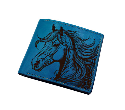 Handmade Leather Wallet, Horse Head Drawing, Personalized Gift