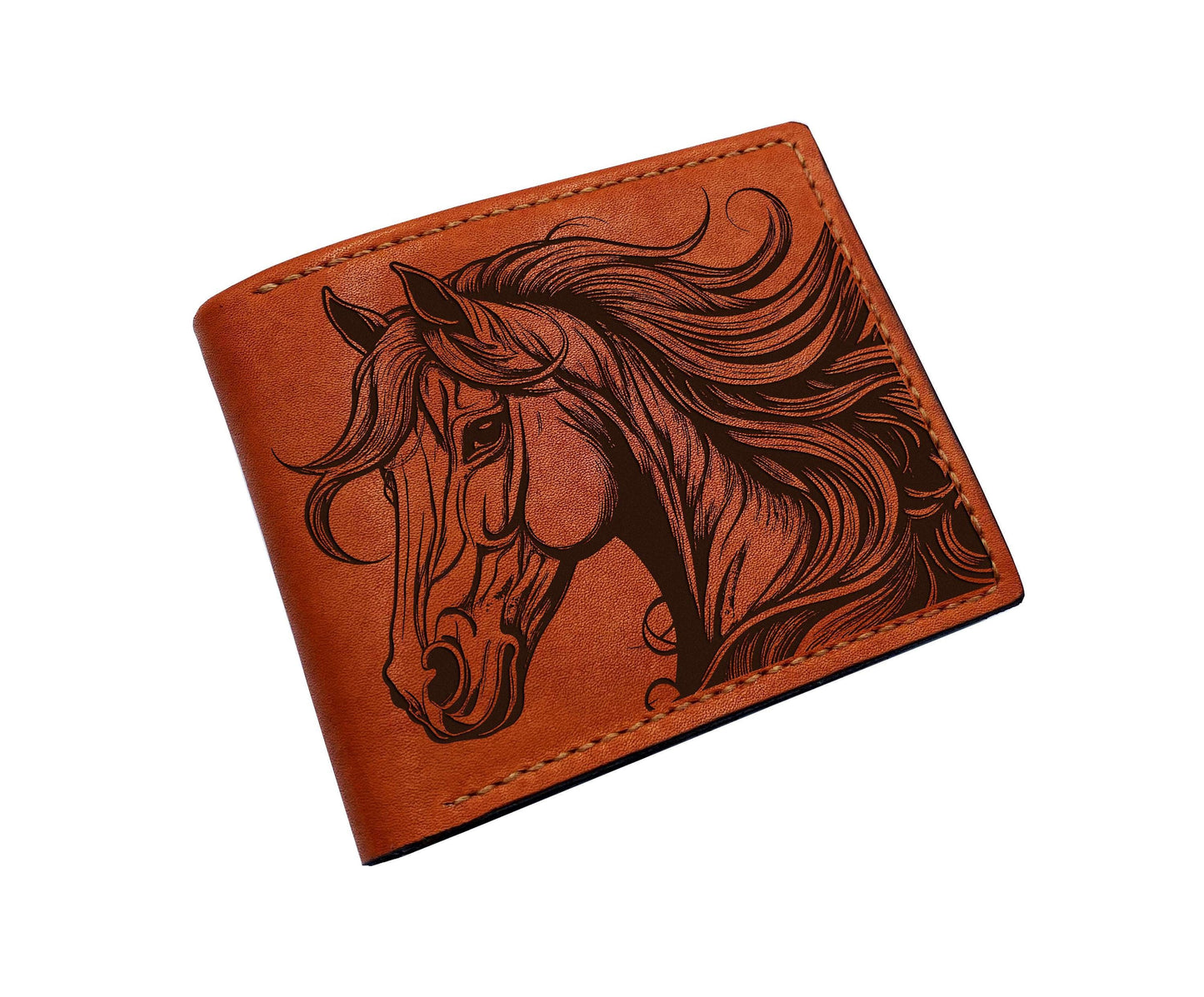 Handmade Leather Wallet, Horse Head Drawing, Personalized Gift
