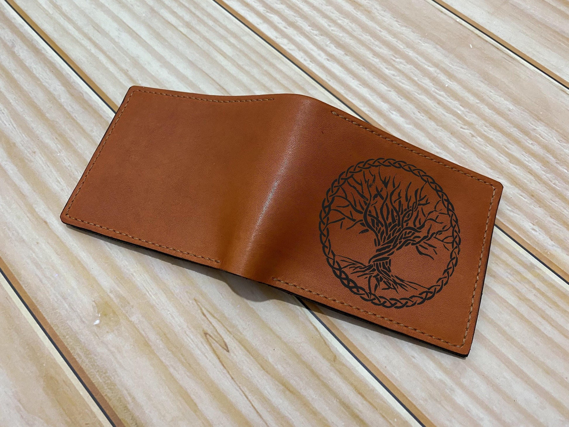 Custom Leather Wallet: Viking Tree Of Life Engraved, Personalized