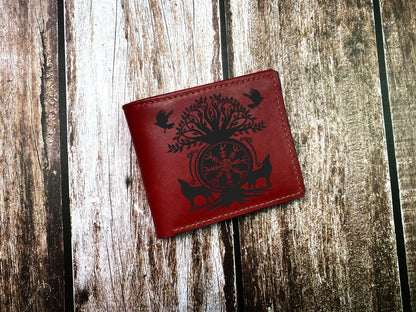 Custom Leather Wallet: Viking Tree Of Life Engraved, Personalized