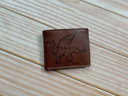 Minimalist Leather Bifold Wallet, Animal Engraved Gift