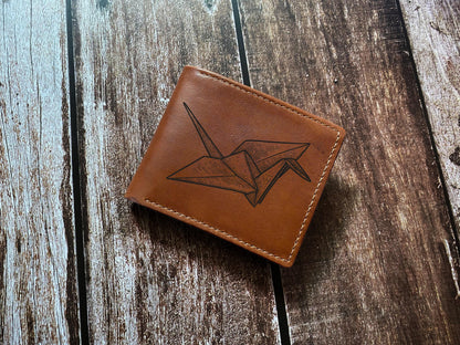 Minimalist Leather Bifold Wallet, Animal Engraved Gift