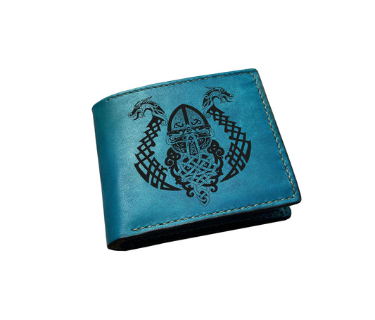 Viking Warrior Leather Wallet: Celtic Dragon Art, Handmade