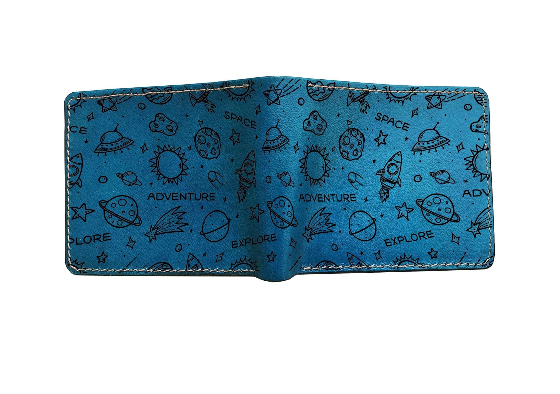 Custom Leather Wallet, Astronaut Space Pattern, Personalized Gift