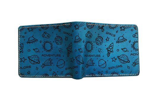 Custom Leather Wallet, Astronaut Space Pattern, Personalized Gift